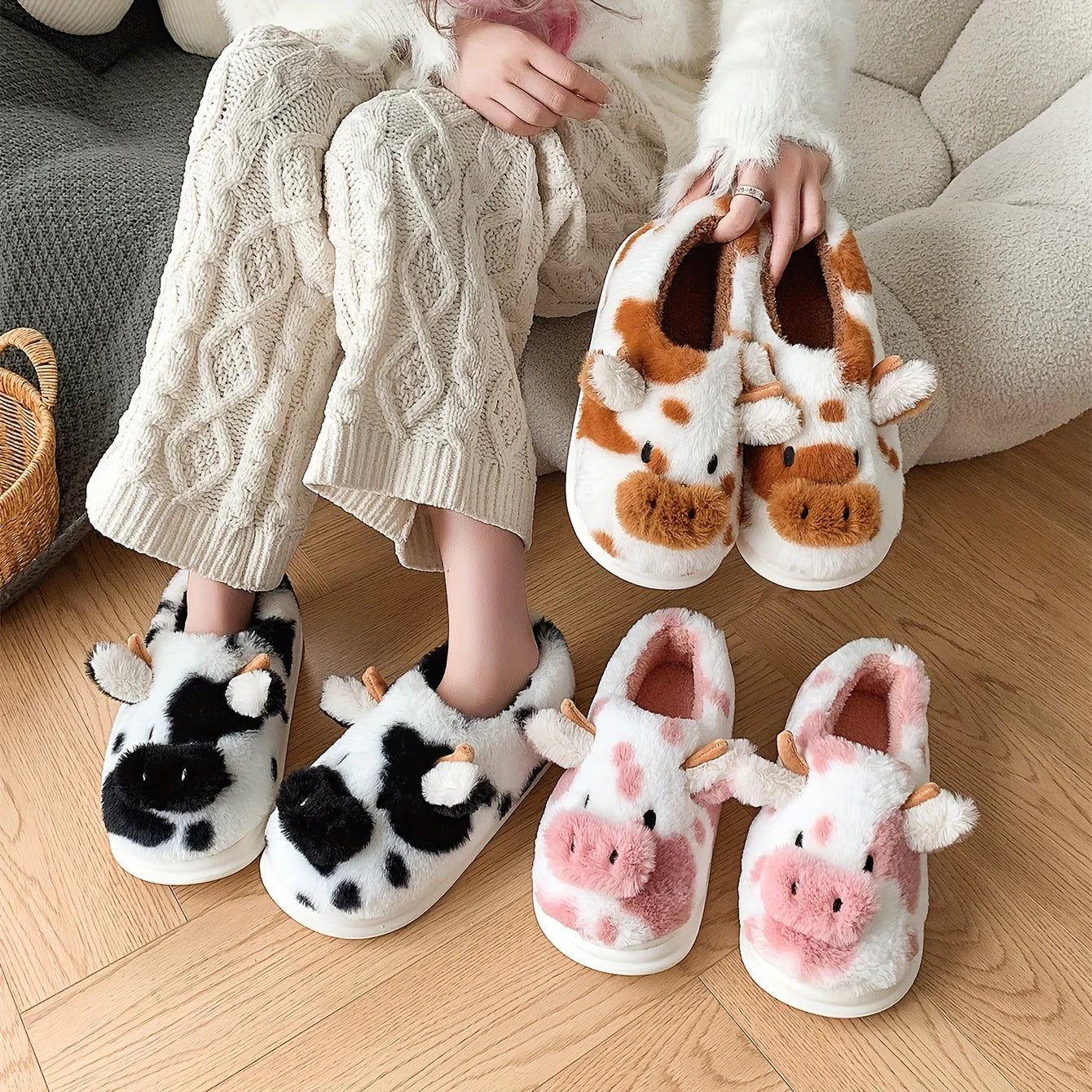 Hazel & Otis™ Soft-Stitched Cow Slippers